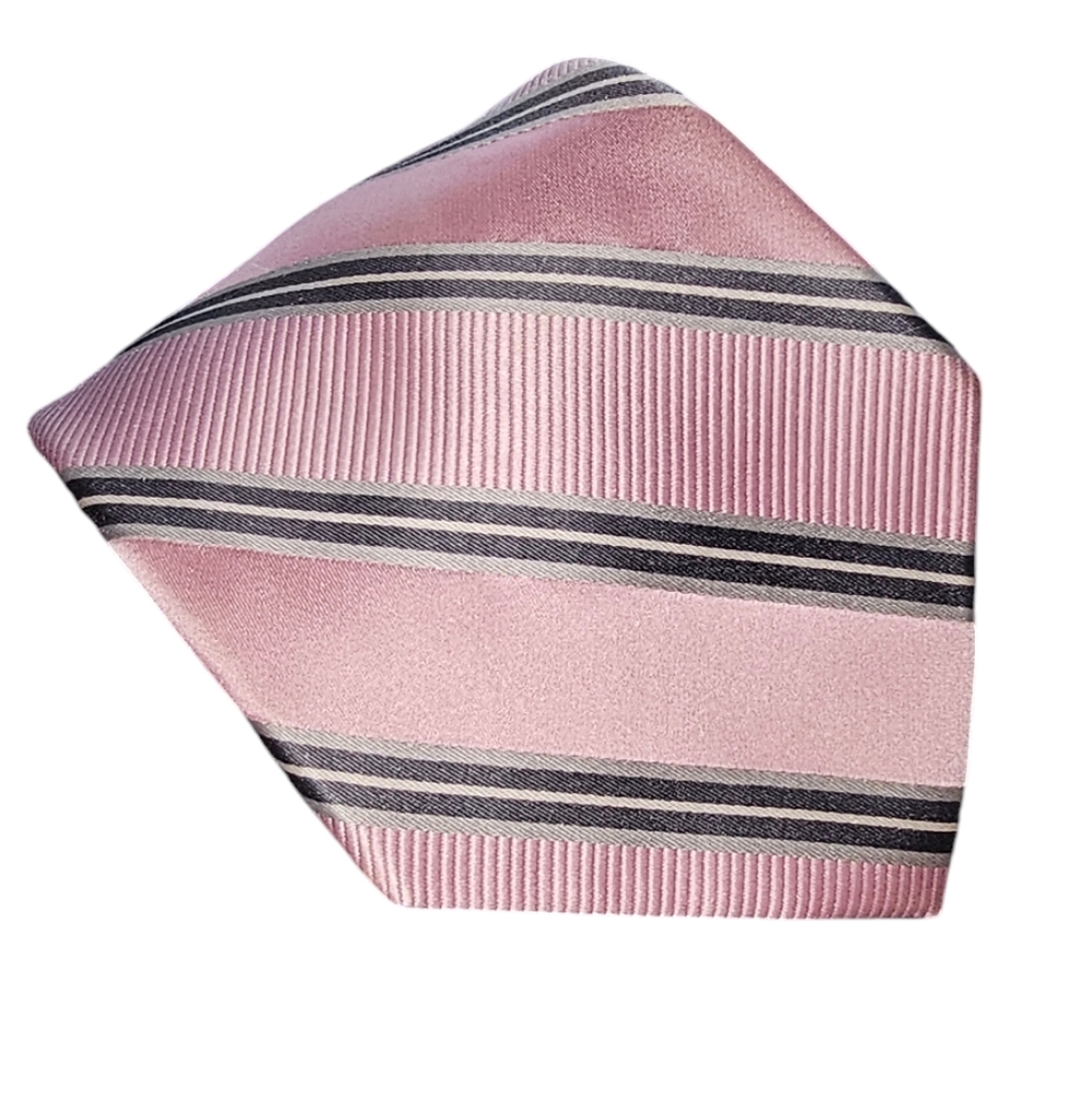 Bugatti | Extra Long, Pink & Gray Striped Silk Tie